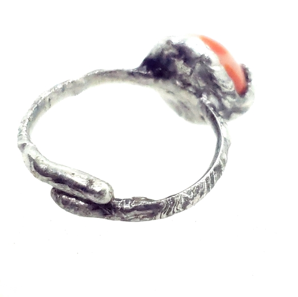Carnelian crystal ring handmade gothic fantasy adjustable vampire fang Halloween - Picture 5 of 16